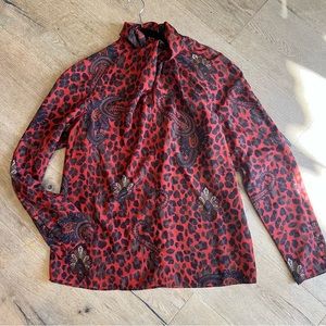 Red paisley cheetah long sleeve printed blouse